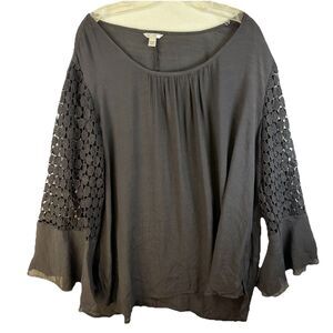 est 1946 Womens Tunic Black “Crochet” Lace Sleeves Witchy Goth‎ Peasant Sz 22/24